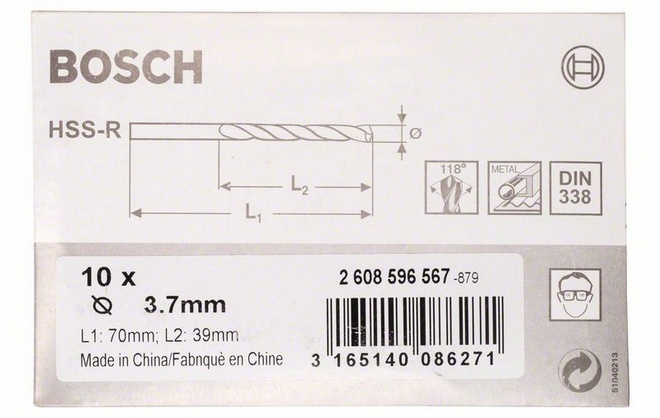 Průměr (D) 3,7 mm, Pracovní délka (L1) 39 mm, Celková délka (L2) 70 mm 