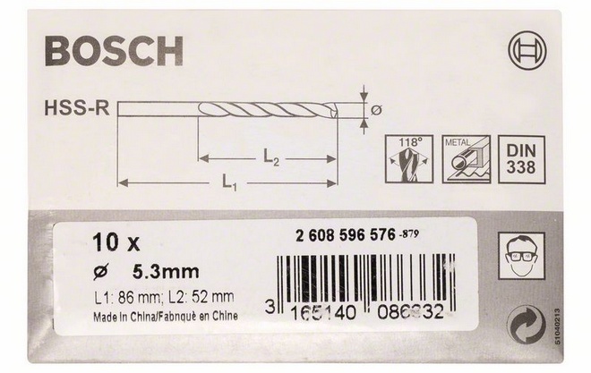 Průměr (D) 5,3 mm, Pracovní délka (L1) 52 mm, Celková délka (L2) 86 mm 
