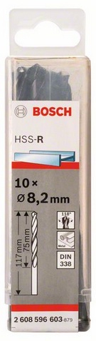 Průměr (D) 8,2 mm, Pracovní délka (L1) 75 mm, Celková délka (L2) 117 mm