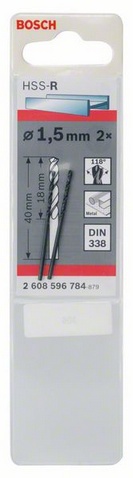 Průměr (D) 1,5 mm, Pracovní délka (L1) 18 mm, Celková délka (L2) 40 mm 