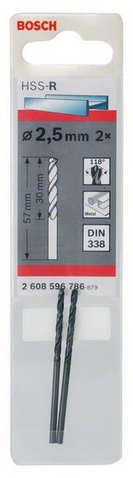 Průměr (D) 2,5 mm, Pracovní délka (L1) 30 mm, Celková délka (L2) 57 mm 