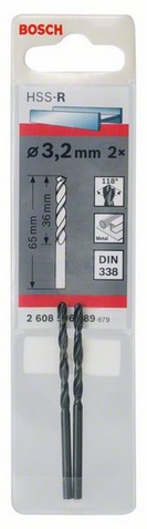 Průměr (D) 3,2 mm, Pracovní délka (L1) 36 mm, Celková délka (L2) 65 mm 