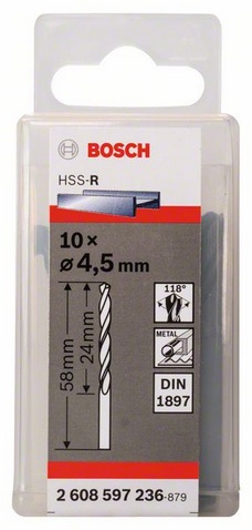 Průměr (D) 4,5 mm, Pracovní délka (L1) 24 mm, Celková délka (L2) 58 mm 
