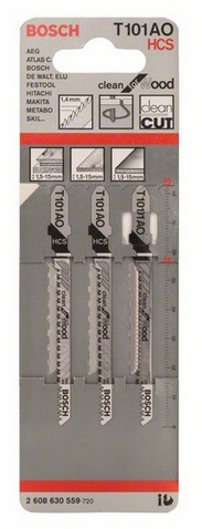 Provedení zubů - se špičatým ozubením, broušený úhel hřbetu a ozubení, celková délka 83 mm, rozteč zubů 1,4 mm, oblasti použití: Měkké dřevo, překližka, laminované desky (1,5-15 mm), speciálně pro řez v křivkách