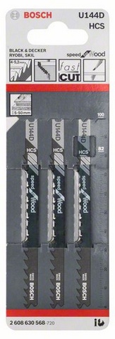 materiál HCS, provedení zubů - Rozvedené zuby broušené, celková délka 100 mm, rozteč zubů 4-5,2 mm, oblasti použití: Měkké dřevo (5-50 mm), dřevotřískové desky, laťovky, dřevovláknité desky