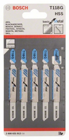 celková délka 92 mm, rozteč zubů 0,7 mm, oblasti použití: Velmi tenké plechy (0,5–1,5 mm)