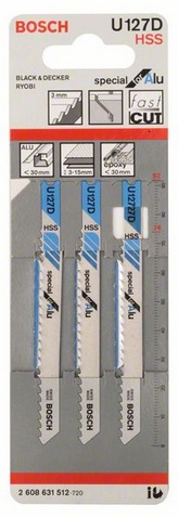 materiál HSS, provedení zubů - rozvedené frézované, celková délka 92 mm, rozteč zubů 3,0 mm, oblasti použití: tenké až silné plechy (3-15 mm), roury + profily, včetně hliníkových (O <30 mm)