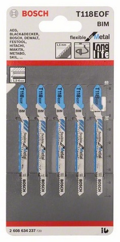 provedení zubů - zvlněné frézované, celková délka 83 mm, rozteč zubů 1,5 mm, oblasti použití: tenké plechy (1,5-4 mm), speciálně pro řez v křivkách
