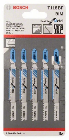provedení zubů - zvlněné frézované, celková délka 92 mm, rozteč zubů 1,9-2,3 mm, oblasti použití: středně silné plechy, 2,5-6 mm
