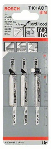 Provedení zubů - se špičatým ozubením, broušený úhel hřbetu a ozubení, celková délka 83 mm, rozteč zubů 1,4 mm, oblasti použití: Tvrdé dřevo, lamináty (1,5-15 mm), laminované dřevotřískové desky, překližka, speciálně pro řez v křivkách, žádné vytrhávání třísek