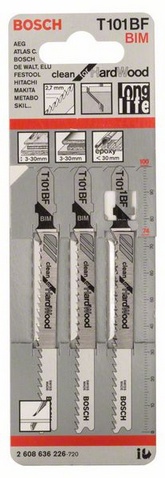 Provedení zubů - broušený úhel hřbetu a ozubení, celková délka 100 mm, rozteč zubů 2,7 mm, oblasti použití: Tvrdé dřevo, lamináty, laminované dřevotřískové desky (3-30 mm), plasty/epoxid (O <30 mm)