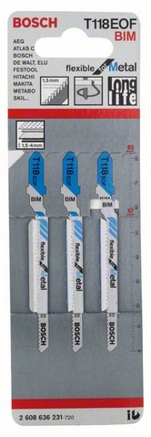 provedení zubů - zvlněné frézované, celková délka 83 mm, rozteč zubů 1,5 mm, oblasti použití: tenké plechy (1,5-4 mm), speciálně pro řez v křivkách