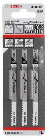 materiál BIM, provedení zubů - Broušený úhel hřbetu a ozubení, celková délka 100 mm, rozteč zubů 2,7 mm, oblasti použití: Tvrdé a měkké dřevo, plasty (3-30 mm), laminované dřevotřískové desky