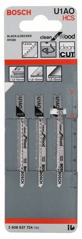 provedení zubů - se špičatým ozubením broušený úhel hřbetu a ozubení, celková délka 70 mm, rozteč zubů 1,4 mm, oblasti použití: Měkké dřevo, překližka, laminované desky (1,5-15 mm), speciálně pro řez v křivkách