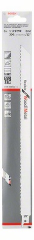 provedení zubů - s variabilním ozubením, rozteč zubů 1,8-2,6 mm, oblasti použití: Dřevo s hřebíky/kovem (< 250 mm), kovové plechy, hliníkové profily (3-10 mm), sklolaminát/epoxid (< 250 mm), flexibilní zarovnávací řez