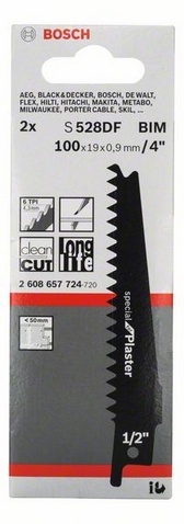 materiál BIM, rozteč zubů 4,3 mm, provedení zubů - rozvedené frézované, oblasti použití: Sádrokarton, Fermacell© (<50 mm), speciálně pro řez zanořením, řez bez vytrhávání třísek