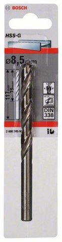 Průměr (D) 8,5 mm, Pracovní délka (L1) 75 mm, Celková délka (L2) 117 mm 
