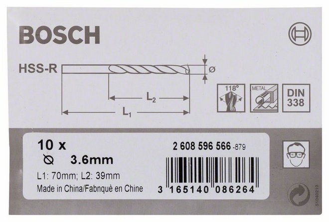 Průměr (D) 3,6 mm, Pracovní délka (L1) 39 mm, Celková délka (L2) 70 mm 
