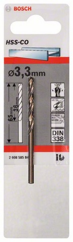Průměr (D) 3,3 mm, Pracovní délka (L1) 36 mm, Celková délka (L2) 65 mm 