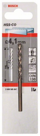 Průměr (D) 4,1 mm, Pracovní délka (L1) 43 mm, Celková délka (L2) 75 mm 