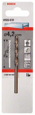 Průměr (D) 4,2 mm, Pracovní délka (L1) 43 mm, Celková délka (L2) 75 mm 