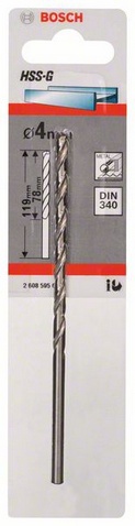 Průměr (D) 4 mm, Pracovní délka (L1) 78 mm, Celková délka (L2) 119 mm