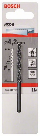 Průměr (D) 4,2 mm, Pracovní délka (L1) 43 mm, Celková délka (L2) 75 mm 
