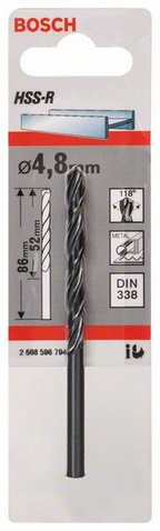 Průměr (D) 4,8 mm, Pracovní délka (L1) 52 mm, Celková délka (L2) 86 mm 