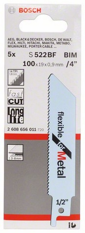 rozteč zubů 1,8 mm, provedení zubů - rozvedené, frézované, oblasti použití:  silné plechy (3-8 mm), rychlý řez 