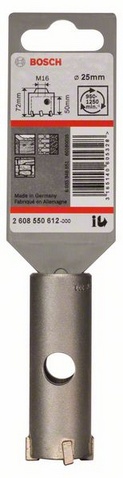 průměr 25 mm, hloubka vrtací korunky (L1) 50 mm, pracovní délka (L2) 72 mm, řezání, počet zubů 4
