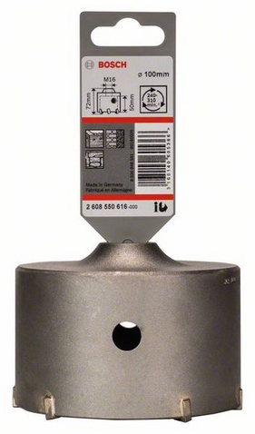 průměr 100 mm, hloubka vrtací korunky (L1) 50 mm, pracovní délka (L2) 72 mm, řezání, počet zubů 6 