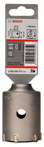 průměr 50 mm, hloubka vrtací korunky (L1) 50 mm, pracovní délka (L2) 72 mm, řezání, počet zubů 6 