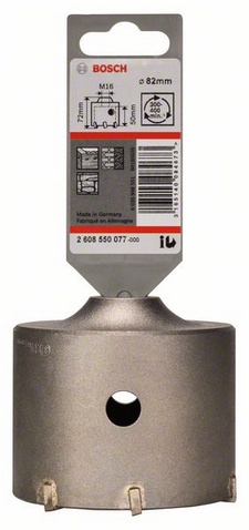 průměr 82 mm, hloubka vrtací korunky (L1) 50 mm, pracovní délka (L2) 72 mm, řezání, počet zubů 6 