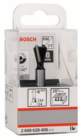 úhel 15°, řezná délka 14 mm, O frézy 14 mm, celková délka 55 mm, stopka O 8 mm