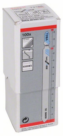 celková délka 132 mm, rozteč zubů 1,2 mm, oblasti použití: tenké plechy (1-3 mm), roury + profily, včetně hliníkových (O <65 mm)
