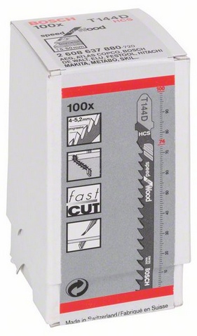 celková délka 100 mm, rozteč zubů 4 - 5,2 mm, oblasti použití: Měkké dřevo (5-50 mm), dřevotřískové desky, laťovky, dřevovláknité desky