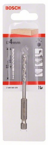 Průměr (D) 4 mm, Pracovní délka (L1) 43 mm, Celková délka (L2) 88 mm