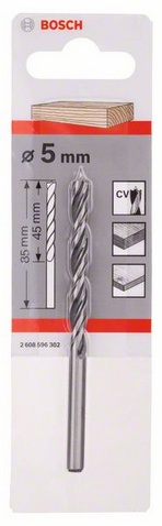Průměr (D) 5 mm, Pracovní délka (L1) 52 mm, Celková délka (L2) 86 mm, Průměr stopky (d) 5 mm