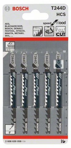 celková délka 100 mm, rozteč zubů 4 - 5,2 mm, oblasti použití: Měkké dřevo (5-50 mm), překližky, dřevotřískové desky, laťovky, dřevovláknité desky, speciálně pro řez v křivkách