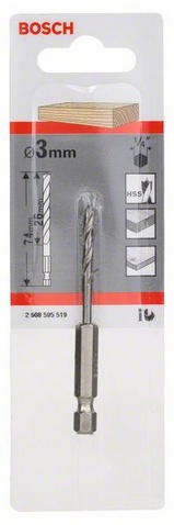 Průměr (D) 3 mm, Pracovní délka (L1) 33 mm, Celková délka (L2) 74 mm
