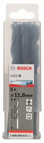 Průměr (D) 11,8 mm, Pracovní délka (L1) 94 mm, Celková délka (L2) 142 mm