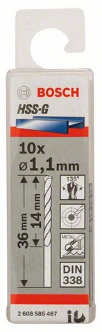 Průměr (D) 1,1 mm, Pracovní délka (L1) 14 mm, Celková délka (L2) 36 mm