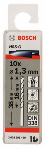 Průměr (D) 1,3 mm, Pracovní délka (L1) 16 mm, Celková délka (L2) 38 mm 