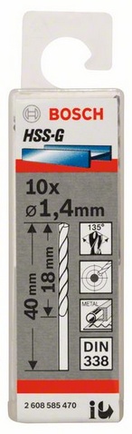 Průměr (D) 1,4 mm, Pracovní délka (L1) 18 mm, Celková délka (L2) 40 mm 