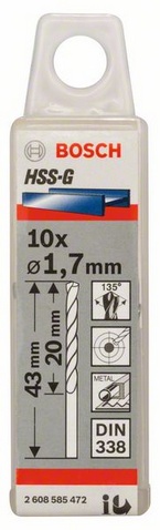 Průměr (D) 1,7 mm, Pracovní délka (L1) 20 mm, Celková délka (L2) 43 mm 
