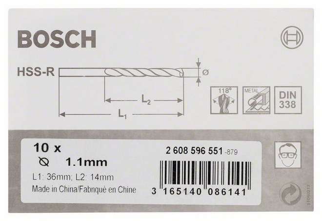 Průměr (D) 1,1 mm, Pracovní délka (L1) 14 mm, Celková délka (L2) 36 mm 
