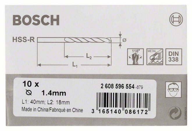 Průměr (D) 1,4 mm, Pracovní délka (L1) 18 mm, Celková délka (L2) 40 mm 
