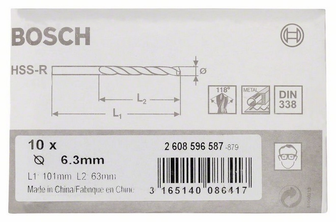 Průměr (D) 6,3 mm, Pracovní délka (L1) 63 mm, Celková délka (L2) 101 mm 

