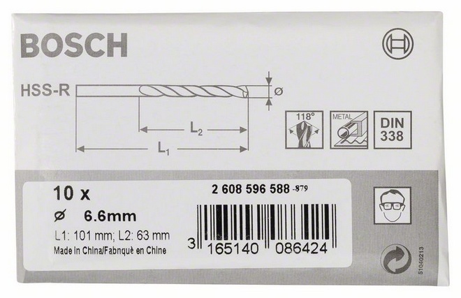 Průměr (D) 6,6 mm, Pracovní délka (L1) 63 mm, Celková délka (L2) 101 mm 
