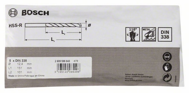 Průměr (D) 12,4 mm, Pracovní délka (L1) 101 mm, Celková délka (L2) 151 mm